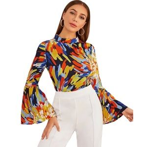 SHEIN Women’s Abstract Flounce Sleeve Blouse
